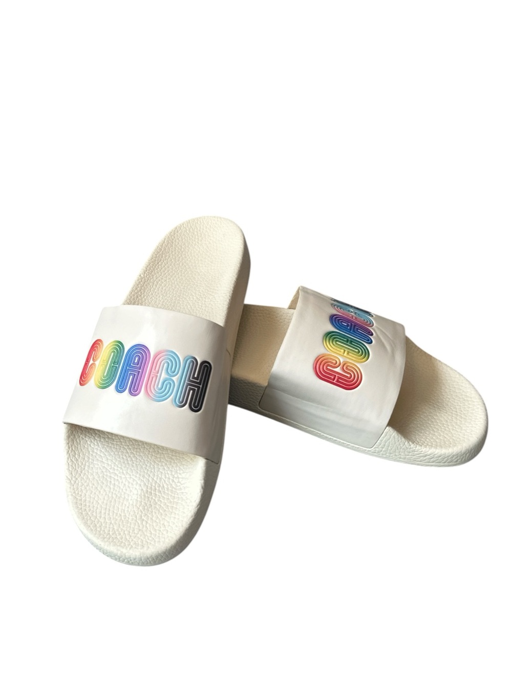 Coach White Slide Sandals with Rainbow Logo Mens Size 10, Women's 11.5